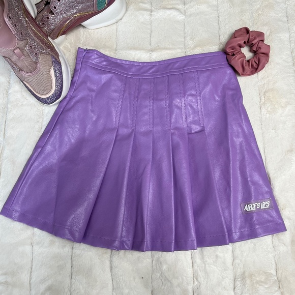 School Lilac Vegan Leather Skirt - Picture 1 of 6